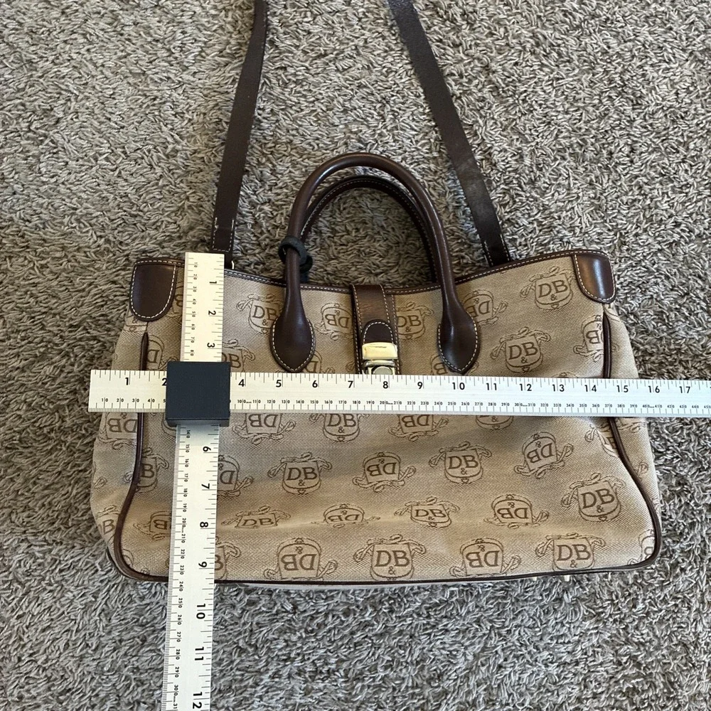 DOONEY & BOURKE Signature Beige Canvas Leather LRG Double Handle Tote Buckle
